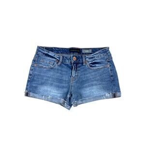Aeropostale‎ Midi Cuffed Denim Shorts Medium Wash Mid Rise Size 6 Cut Off